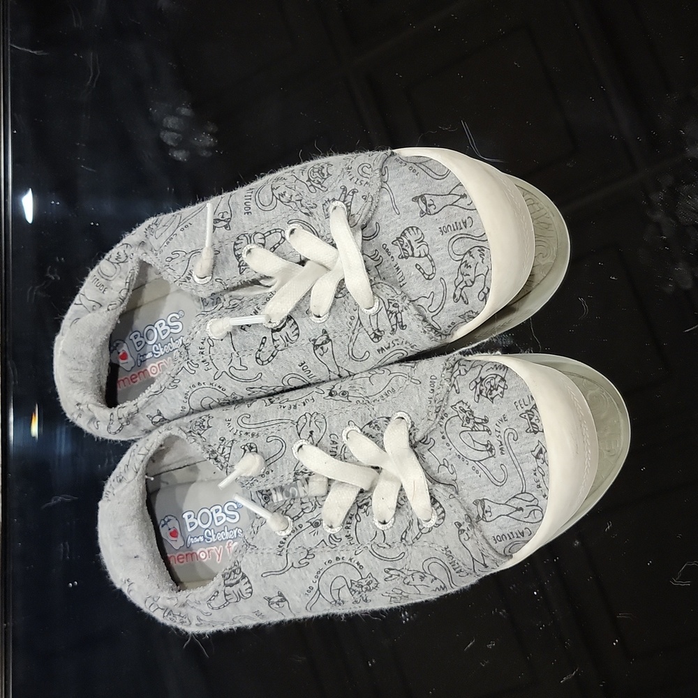 Gray CATS Bob's from Sketchers memory foam flats